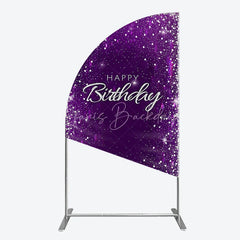 Lofaris Vibrant Purple Silver Glitter Happy Birthday Half Moon Arch Backdrop Elegant Celebration Party Decor