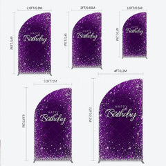 Lofaris Vibrant Purple Silver Glitter Happy Birthday Half Moon Arch Backdrop Elegant Celebration Party Decor