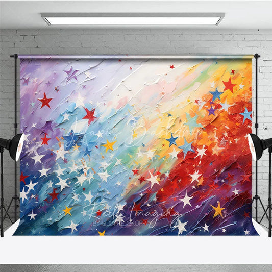 Lofaris Vibrant Rainbow Abstract Painting Photography Backdrop with Colorful Stars Artistic Textured Design for Birthday Party