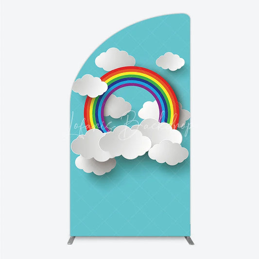 Lofaris Vibrant Rainbow and Paper Cut Clouds Half Moon Arch Backdrop Whimsical Baby Shower Birthday Party Decor
