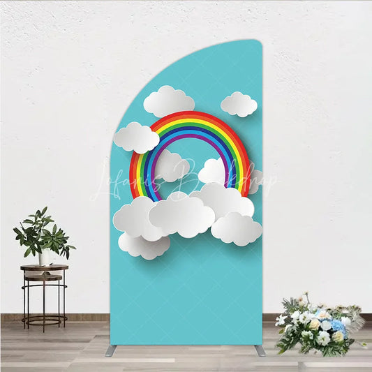 Lofaris Vibrant Rainbow and Paper Cut Clouds Half Moon Arch Backdrop Whimsical Baby Shower Birthday Party Decor