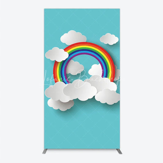 Lofaris Vibrant Rainbow and White Clouds Paper Cut Style Rectangle Arch Backdrop Cheerful Kids Party Decor