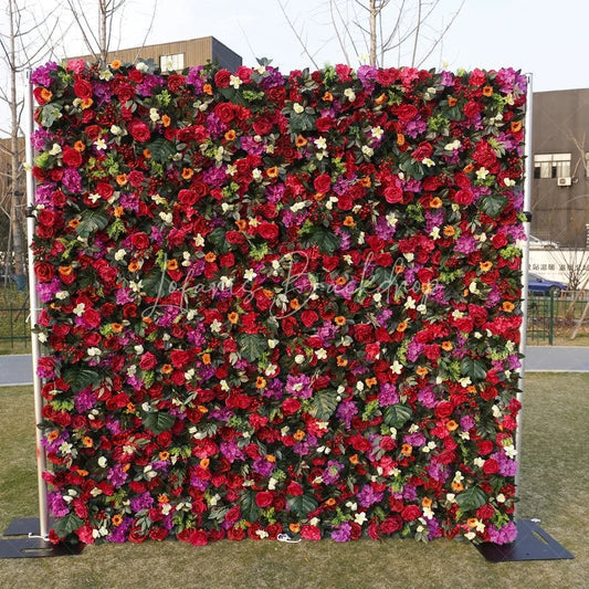 Lofaris Vibrant Red and Pink Artificial Flower Wall Lush Floral Backdrop for Wedding Party Decor