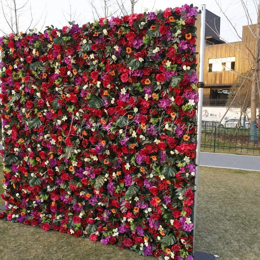 Lofaris Vibrant Red and Pink Artificial Flower Wall Lush Floral Backdrop for Wedding Party Decor