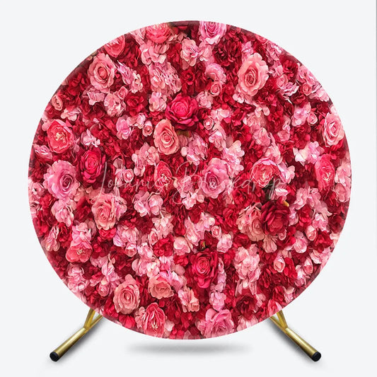 Lofaris Vibrant Red and Pink Floral Wall Round Backdrop Romantic Rose Hydrangea Flower Decor for Weddings