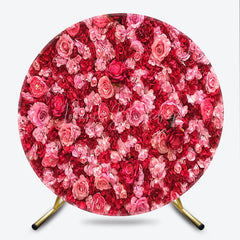 Lofaris Vibrant Red and Pink Floral Wall Round Backdrop Romantic Rose Hydrangea Flower Decor for Weddings