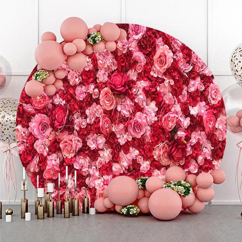 Lofaris Vibrant Red and Pink Floral Wall Round Backdrop Romantic Rose Hydrangea Flower Decor for Weddings