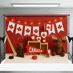 Lofaris Vibrant Red and White Canadian Maple Leaf Photography Backdrop Hockey Beaver Moose for National Celebration