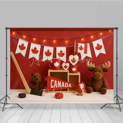 Lofaris Vibrant Red and White Canadian Maple Leaf Photography Backdrop Hockey Beaver Moose for National Celebration