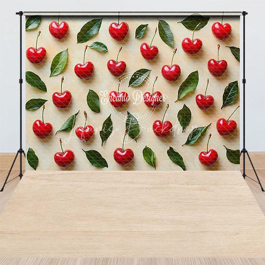 Lofaris Vibrant Red Cherries and Green Leaves Combo Set Backdrop Fresh Fruit Theme for Summer Party Decor