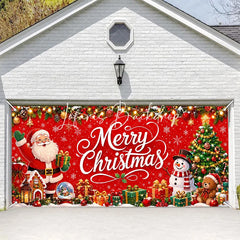 Lofaris Vibrant Red Merry Christmas Garage Door Banner with Santa Claus Snowman and Tree Holiday Decor