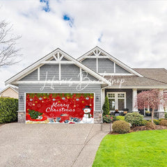 Lofaris Vibrant Red Merry Christmas Garage Door Banner with Snowman Sleigh and Festive Ornaments Holiday Decor