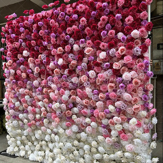 Lofaris Vibrant Red Pink and White Gradient Artificial Flower Wall Elegant Rose Photo Booth Backdrop for Weddings Parties