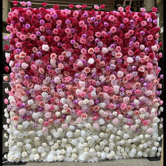 Lofaris Vibrant Red Pink and White Gradient Artificial Flower Wall Elegant Rose Photo Booth Backdrop for Weddings Parties