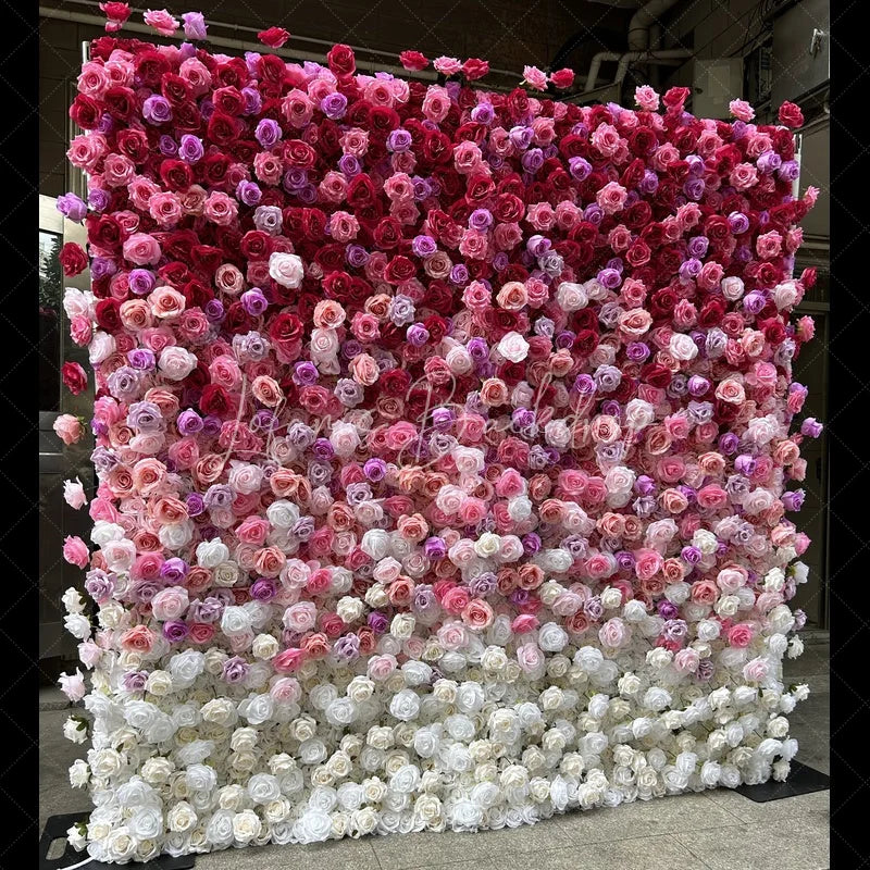 Lofaris Vibrant Red Pink and White Gradient Artificial Flower Wall Elegant Rose Photo Booth Backdrop for Weddings Parties