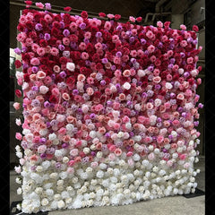 Lofaris Vibrant Red Pink and White Gradient Artificial Flower Wall Elegant Rose Photo Booth Backdrop for Weddings Parties