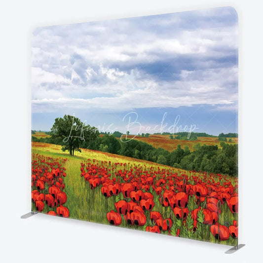 Lofaris Vibrant Red Poppy Field with a Lone Tree Square Double-Sided Backdrop Scenic Nature Landscape Photography