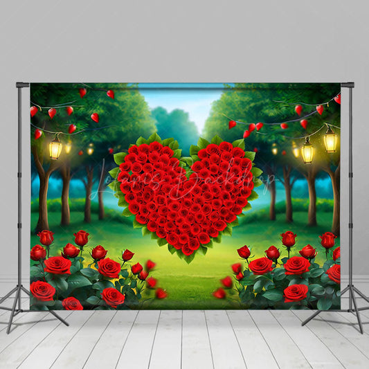 Lofaris Vibrant Red Rose Heart Festival Warm Tone Backdrop