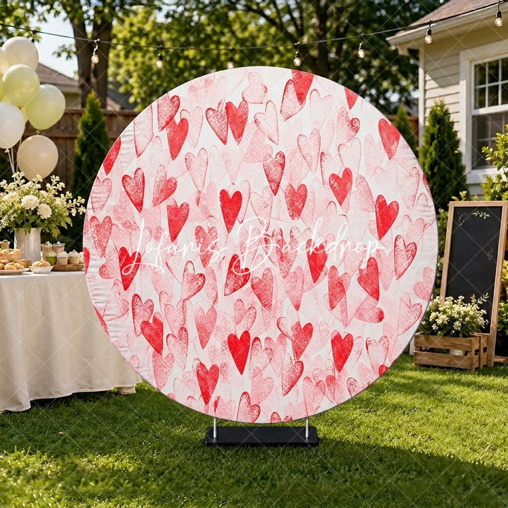 Lofaris Vibrant Red Watercolor Hearts Pattern Round Backdrop Romantic Love Theme for Valentine’s Day Celebration