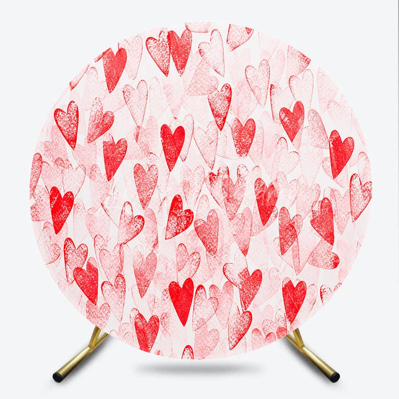 Lofaris Vibrant Red Watercolor Hearts Pattern Round Backdrop Romantic Love Theme for Valentine’s Day Celebration