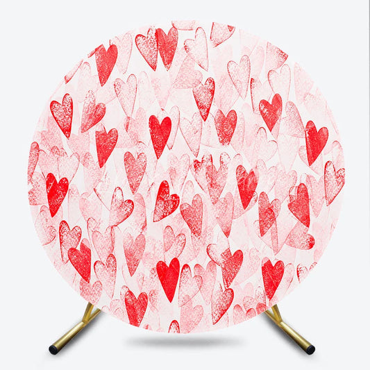 Lofaris Vibrant Red Watercolor Hearts Pattern Round Backdrop Romantic Love Theme for Valentine’s Day Celebration