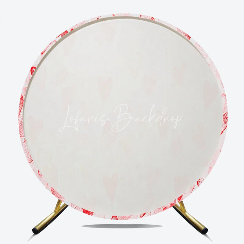 Lofaris Vibrant Red Watercolor Hearts Pattern Round Backdrop Romantic Love Theme for Valentine’s Day Celebration