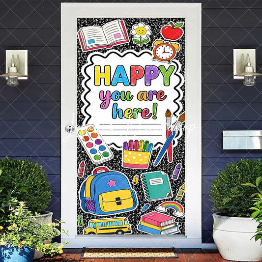 Lofaris Vibrant School Supplies and Happy You Are Here Message Door Cover Classroom Welcome Back to Decor
