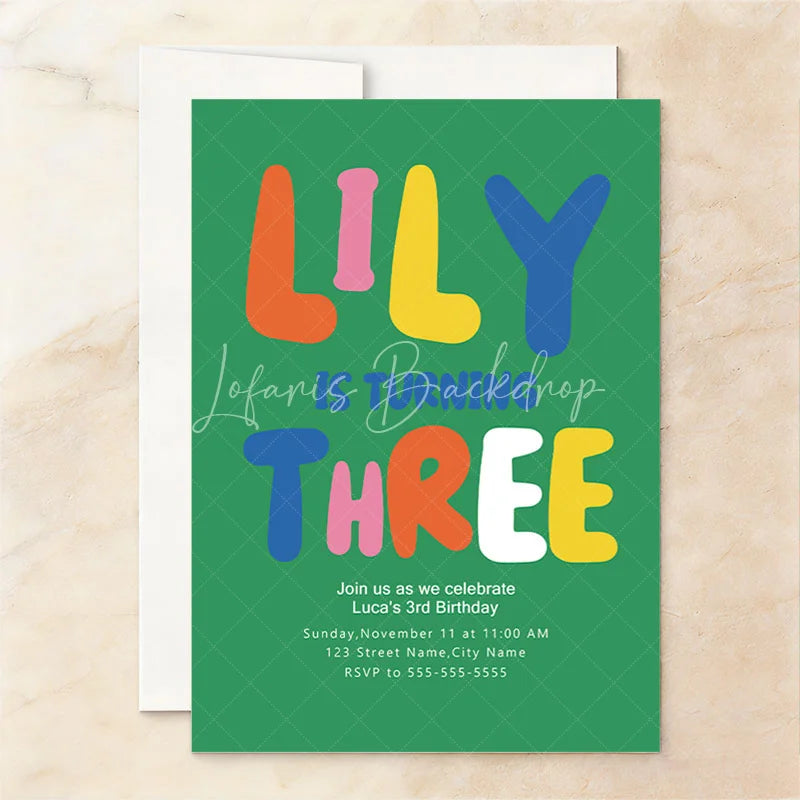 Lofaris Vibrant Set of 20 Letters Custom 3rd Birthday Invitation Playful Three Theme Party Decor for Kids Celebration