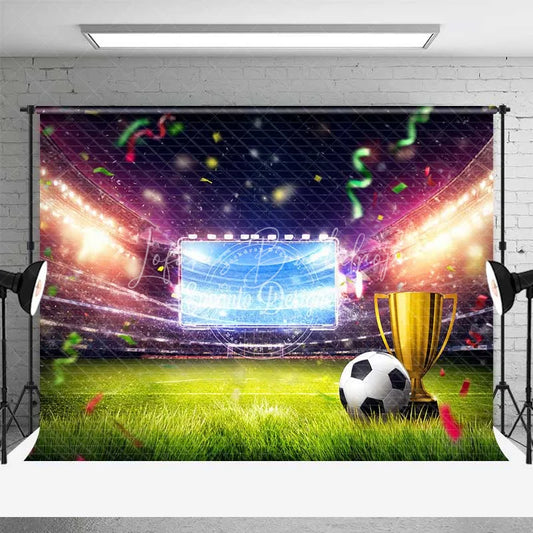 Lofaris Vibrant Soccer Stadium Backdrop Championship Trophy Sports Theme Party Celebration Photography