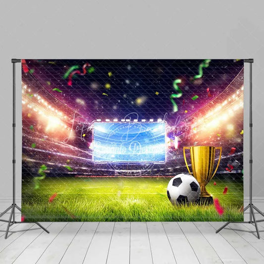 Lofaris Vibrant Soccer Stadium Backdrop Championship Trophy Sports Theme Party Celebration Photography