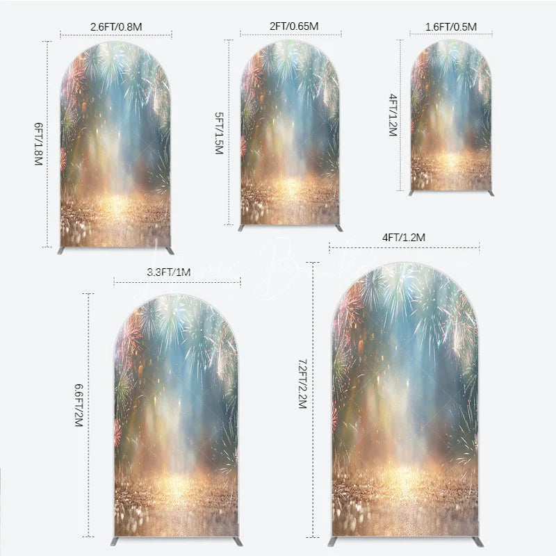 Lofaris Vibrant Sparkling Light Bursts Celebration Round Top Arch Backdrop Golden Glitter Night Sky Party Decor