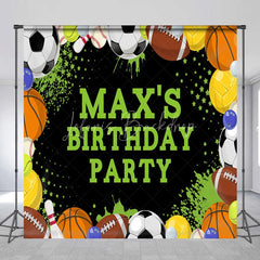 Lofaris Vibrant Sports Theme Custom Birthday Party Backdrop with Assorted Balls and Green Accents