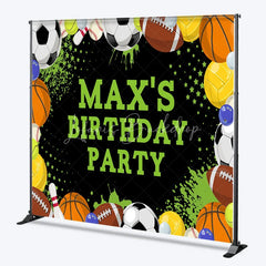 Lofaris Vibrant Sports Theme Custom Birthday Party Backdrop with Assorted Balls and Green Accents