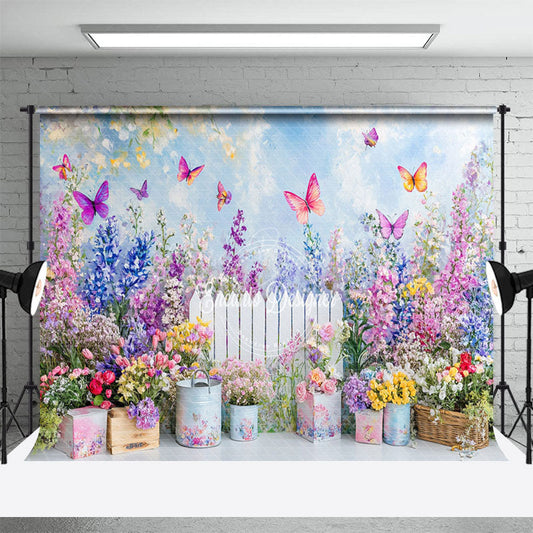 Lofaris Vibrant Spring Garden Colorful Butterflies Backdrop