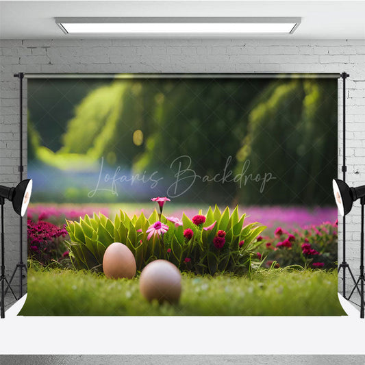 Lofaris Vibrant Spring Grass Wildflower Egg Easter Backdrop