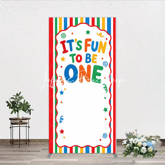 Lofaris Vibrant Striped It’s Fun To Be One Rectangle Arch Backdrop First Birthday Party Decor
