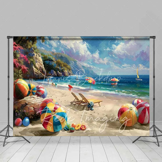 Lofaris Vibrant Summer Beach Ocean Backdrop Colorful Balls Tropical Landscape Vacation Photography