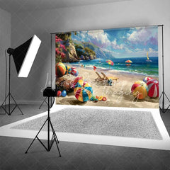 Lofaris Vibrant Summer Beach Ocean Backdrop Colorful Balls Tropical Landscape Vacation Photography