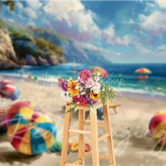 Lofaris Vibrant Summer Beach Ocean Backdrop Colorful Balls Tropical Landscape Vacation Photography