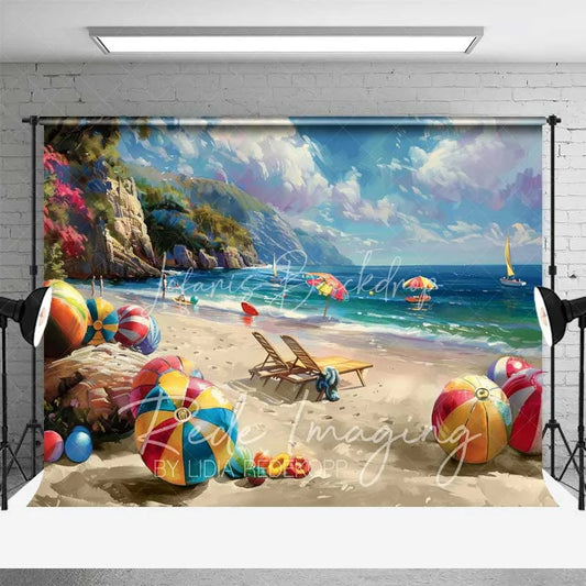 Lofaris Vibrant Summer Beach Ocean Backdrop Colorful Balls Tropical Landscape Vacation Photography