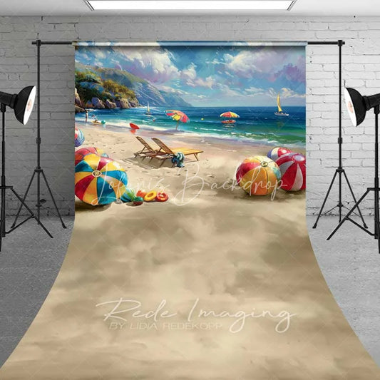Lofaris Vibrant Summer Beach Scene Backdrop Colorful Balls Ocean Vacation Photography Background for Parties