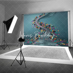Lofaris Vibrant Teal and Gold Floral Photography Backdrop with Purple Pink Decorative Confetti Festive Celebration Decor