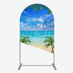 Lofaris Vibrant Tropical Beach Ocean Palm Trees Flamingo Round Top Arch Backdrop Summer Luau Party Decor
