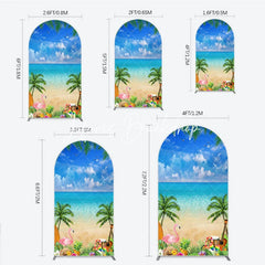 Lofaris Vibrant Tropical Beach Ocean Palm Trees Flamingo Round Top Arch Backdrop Summer Luau Party Decor