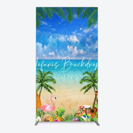 Lofaris Vibrant Tropical Beach Ocean with Palm Trees and Flamingo Rectangle Arch Backdrop Summer Luau Party Decor