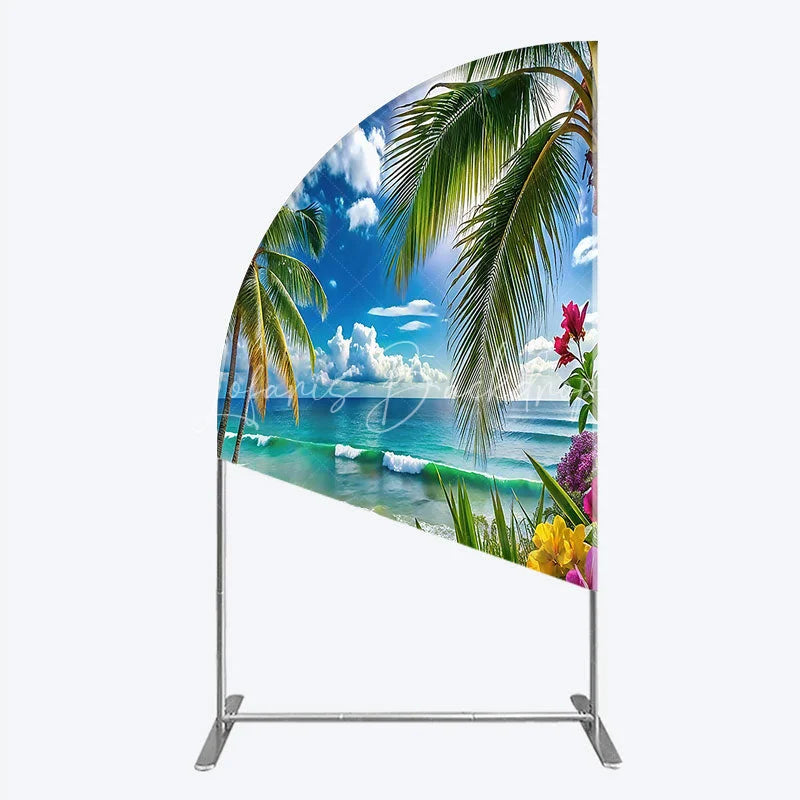 Lofaris Vibrant Tropical Beach Palm Tree Ocean Waves Half Moon Arch Backdrop Summer Paradise Vacation Party Decor