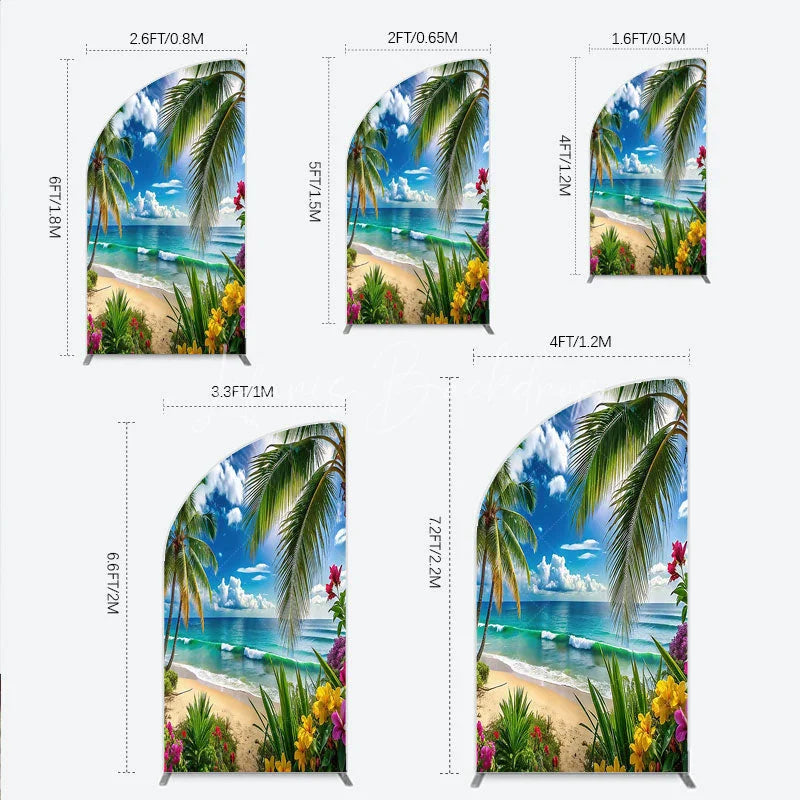 Lofaris Vibrant Tropical Beach Palm Tree Ocean Waves Half Moon Arch Backdrop Summer Paradise Vacation Party Decor