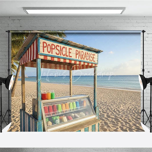 Lofaris Vibrant Tropical Beach Popsicle Stand Photography Backdrop Summer Paradise Ocean Palm Trees Decor