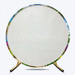 Lofaris Vibrant Tropical Beach Round Backdrop with Palm Trees and Turquoise Ocean Waves Summer Paradise Party Decor