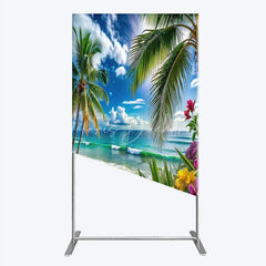 Lofaris Vibrant Tropical Beach with Palm Trees and Ocean Waves Rectangle Arch Backdrop Summer Vacation Party Decor